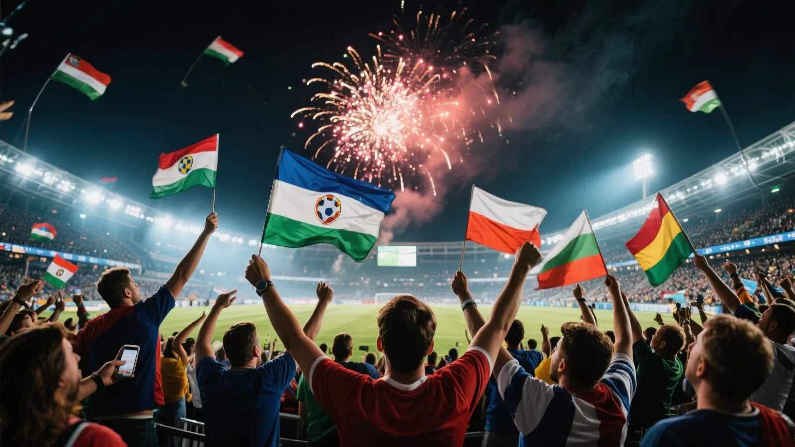 球迷庆祝现场与烟花